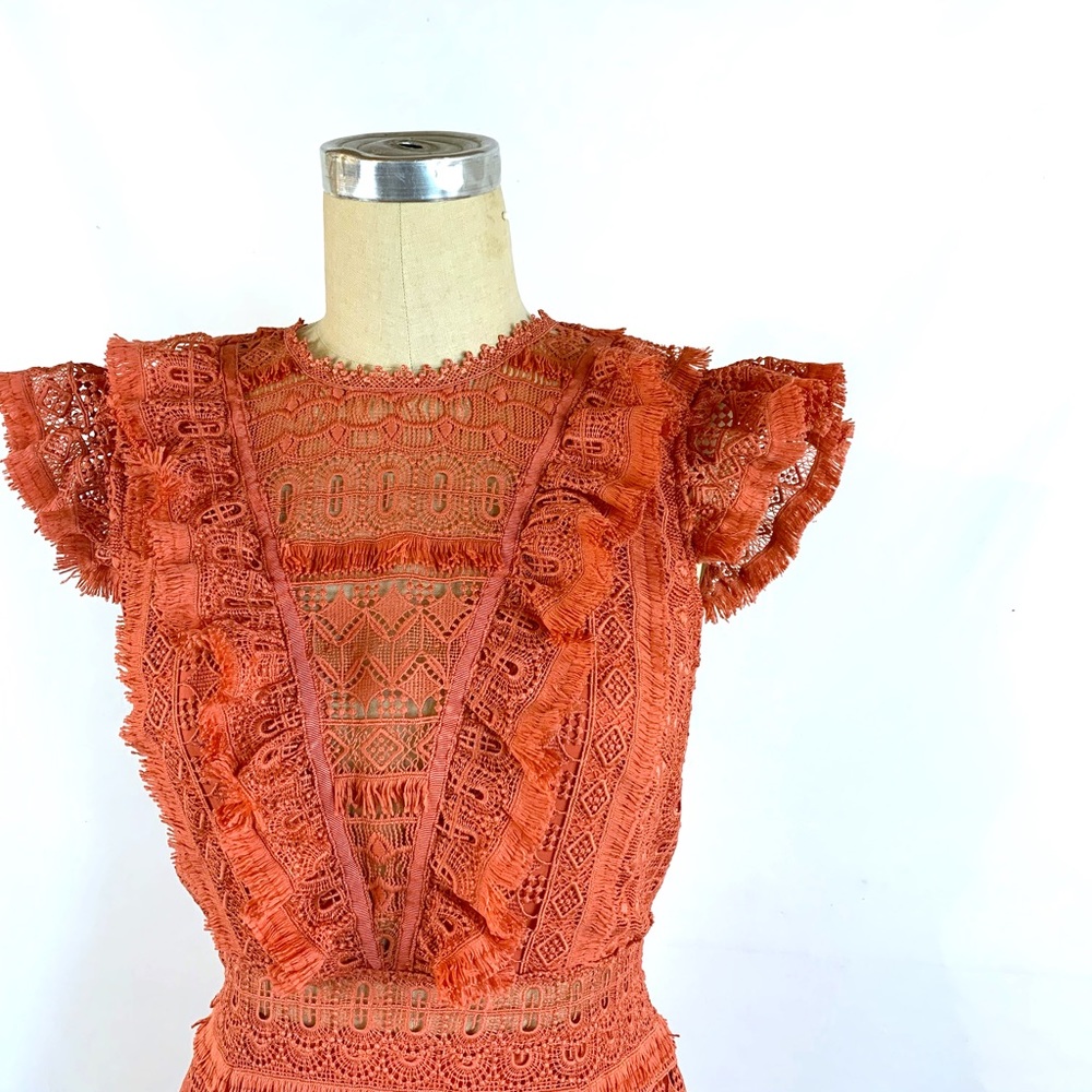 Saylor Boho Ruffled Lace Dress M - Picture 3 of 9